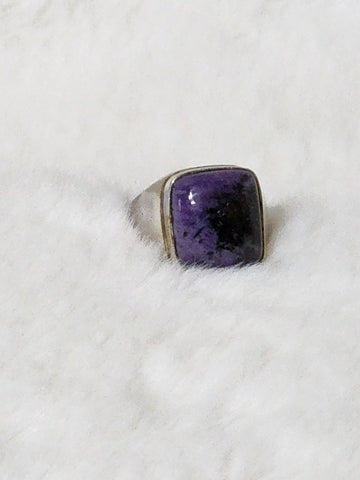 Navajo Large Sterling Silver & Charoite Signet Ring    Size 8.5    (Vintage)  Artist:  